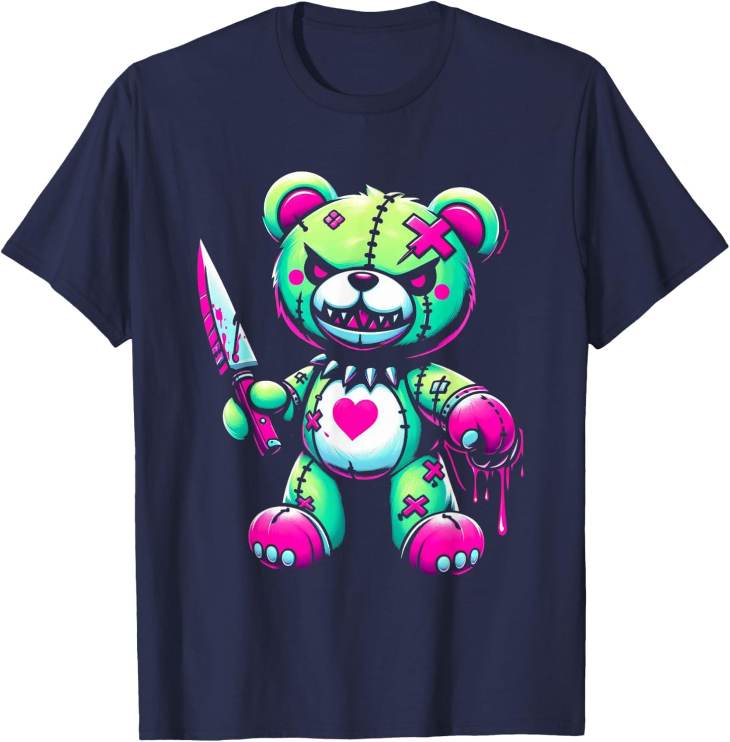 Pastel Goth Teddy Bear Horror Halloween Creepy Scary T-Shirt - T-Shirt | Navy