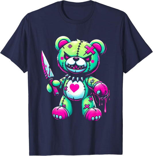 Pastel Goth Teddy Bear Horror Halloween Creepy Scary T-Shirt - T-Shirt | Navy