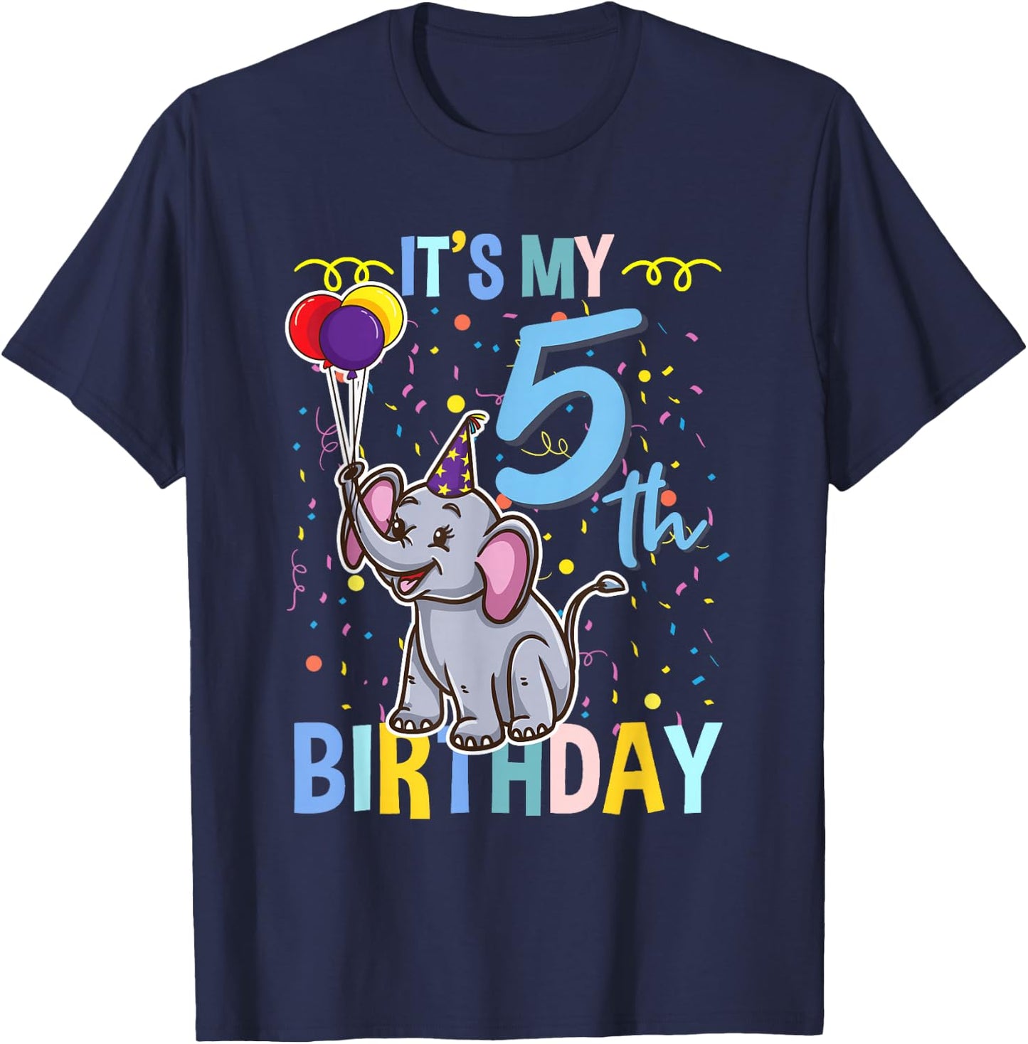 Its My 5th Birthday Elephant Animal Lover T-Shirt - T-Shirt | Navy
