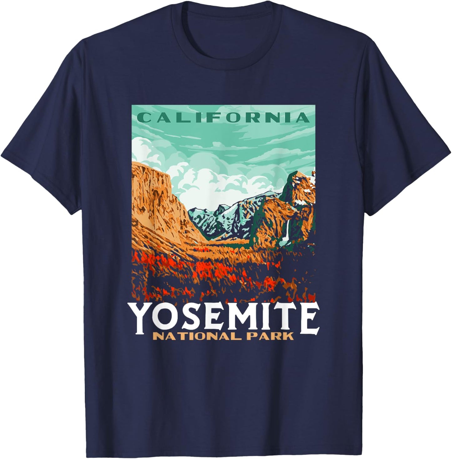 Retro Yosemite National Park Valley WPA Style Vintage T-Shirt - T-Shirt | Navy