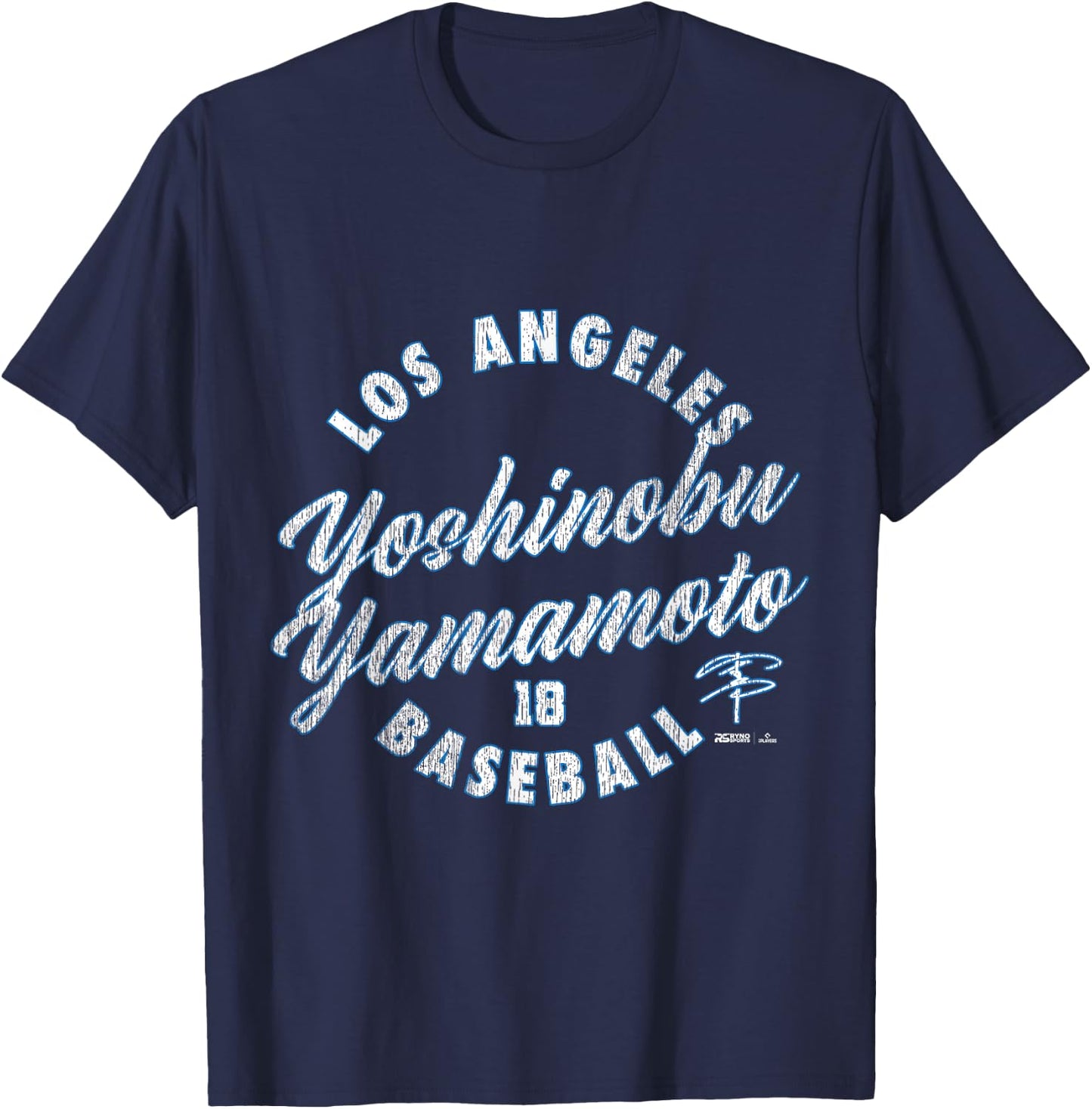Yoshinobu Yamamoto Los Angeles Baseball Vintage Cursive T-Shirt - T-Shirt | Navy