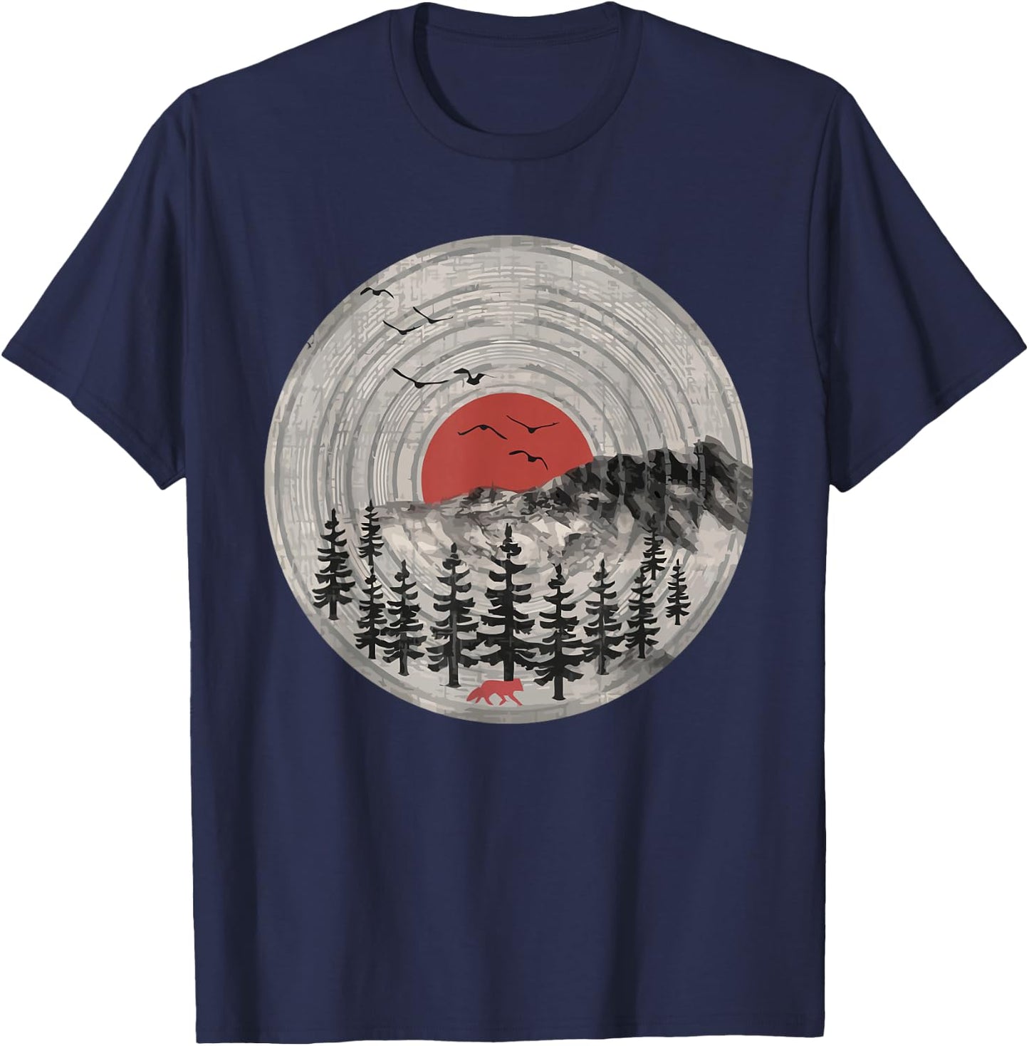 Wildlife Trees Outdoors Nature Retro Forest T-Shirt - T-Shirt | Navy