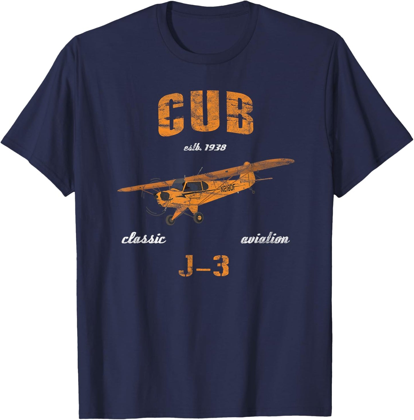 J-3 Cub Classic Airplane Aviation Vintage Pilot T-Shirt - T-Shirt | Navy
