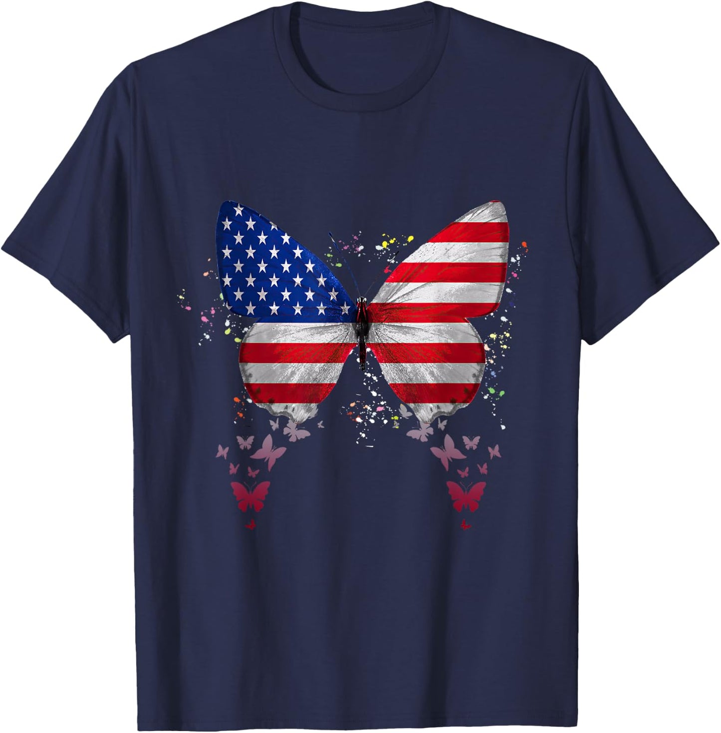 Butterfly American Flag 4th Of July Butterfly Lover T-Shirt - T-Shirt | Navy