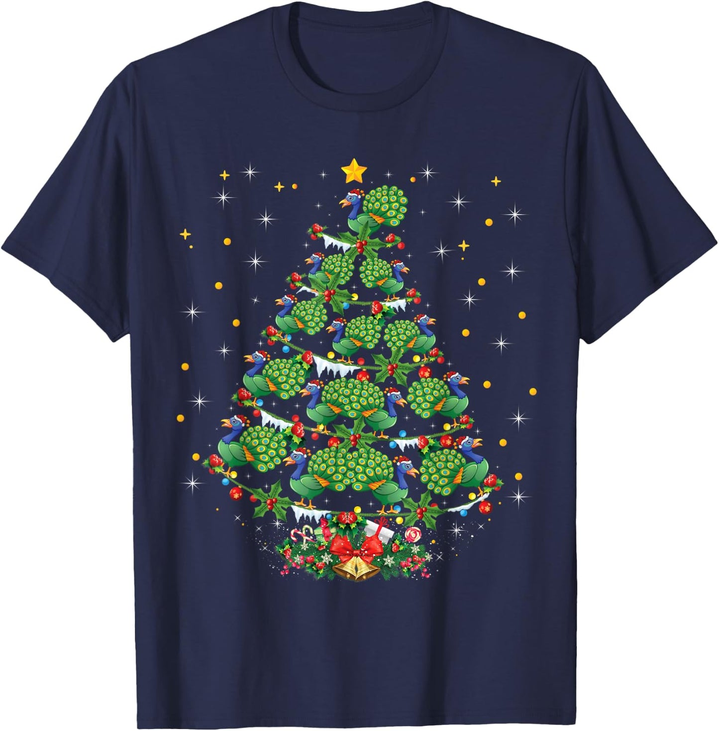 Funny Peacock Bird Lover Xmas Gift Peacock Christmas Tree T-Shirt - T-Shirt | Navy