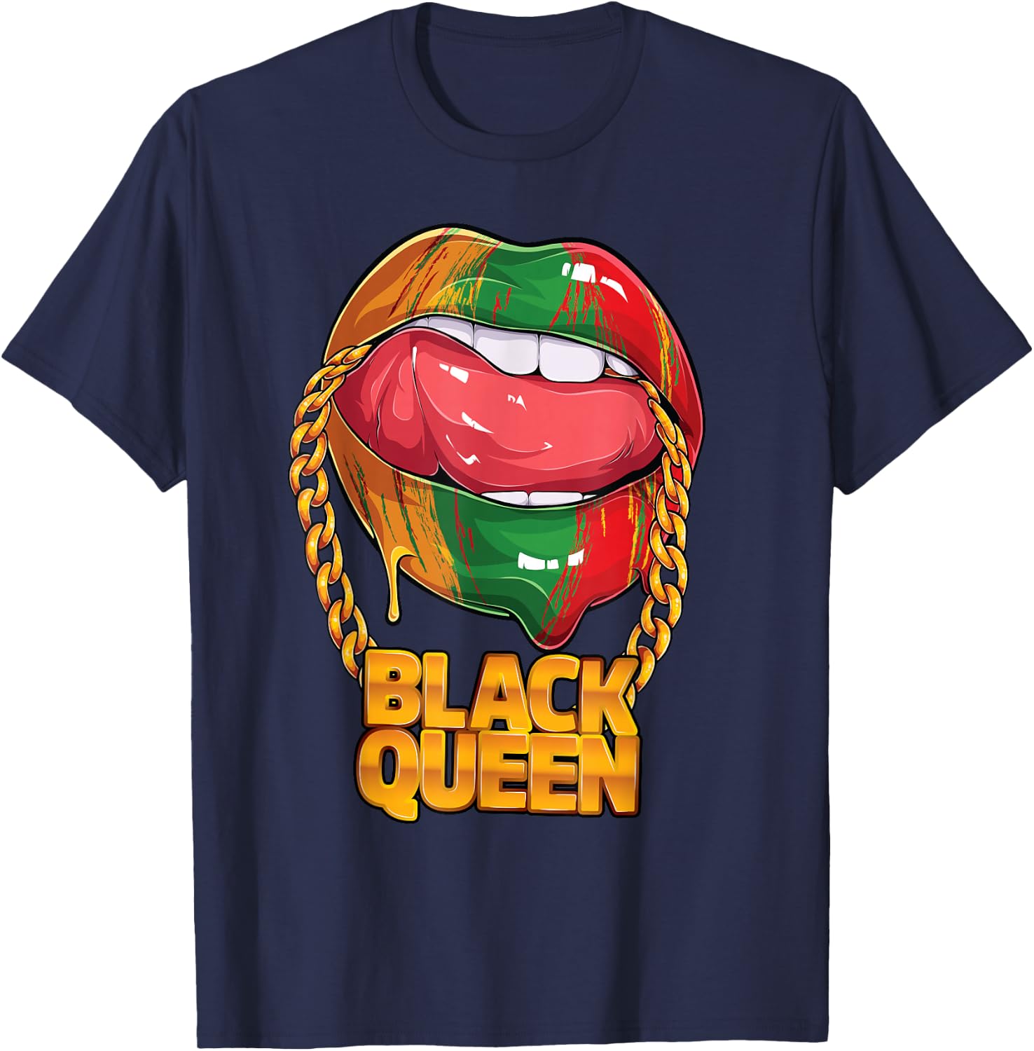 Black Queen Afro American Melanin Girl Lips Black History T-Shirt - T-Shirt | Navy