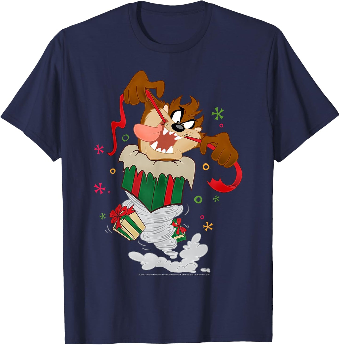 Looney Tunes Christmas Taz Ripping Presents T-Shirt - T-Shirt | Navy