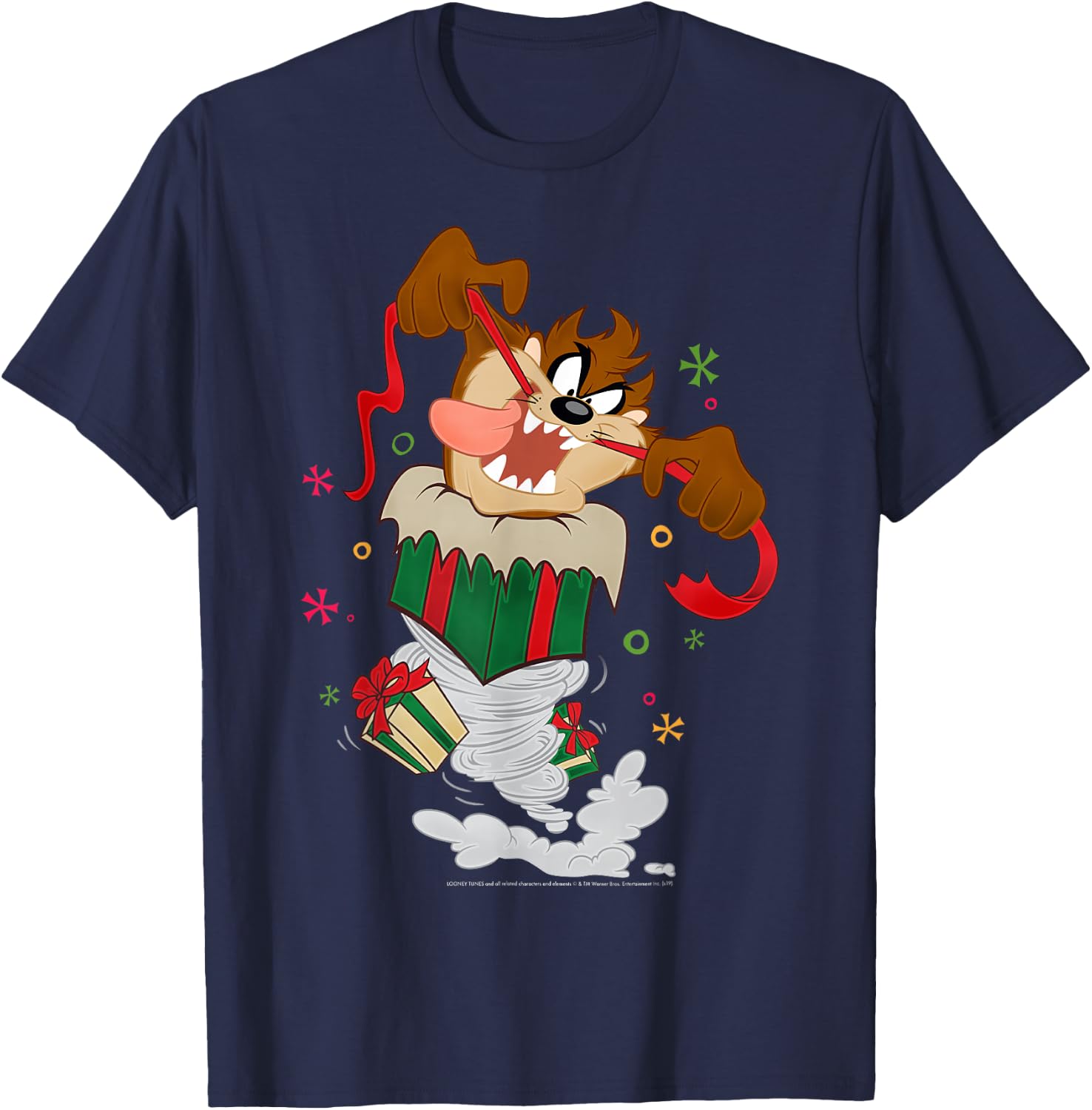 Looney Tunes Christmas Taz Ripping Presents T-Shirt - T-Shirt | Navy
