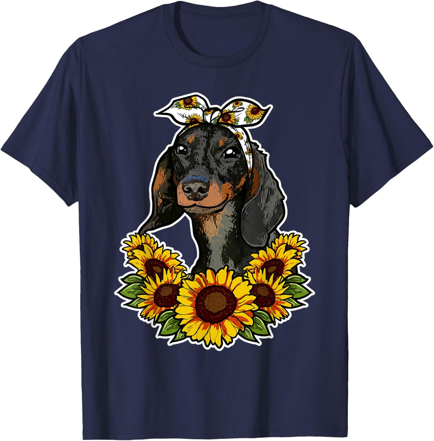 Cute Dog Love Gift Sunflowers Decor Dachshund Women Girls Kids T-Shirt - T-Shirt | Navy