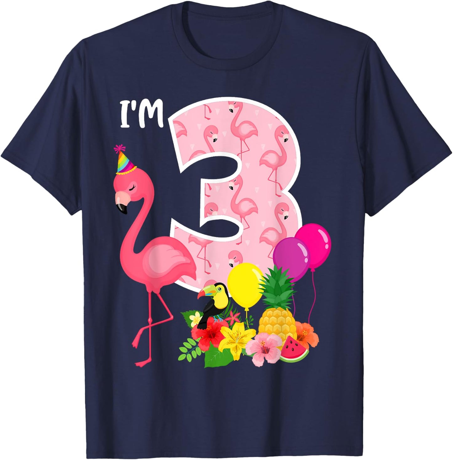 Flamingo Birthday I'm 3 Tropical Flamingo Theme 3rd Birthday T-Shirt - T-Shirt | Navy