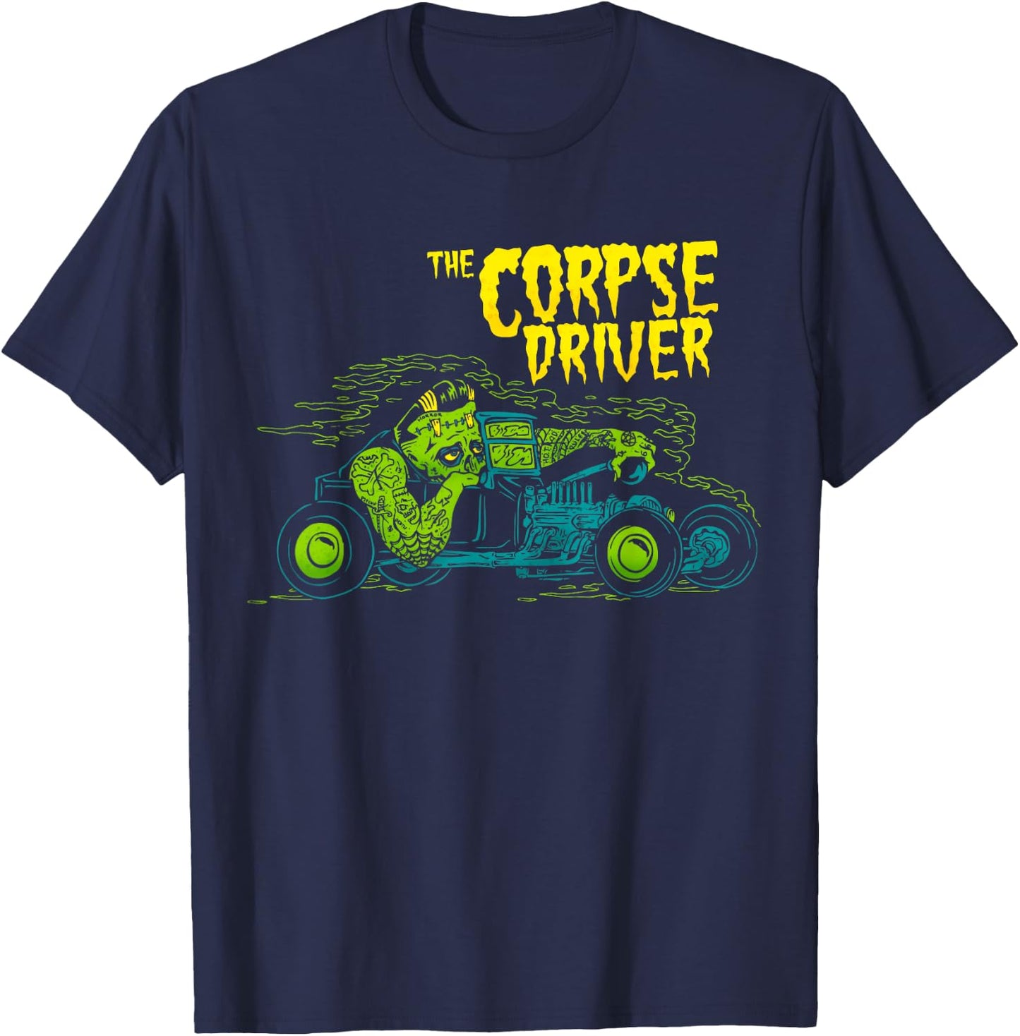 Horror Art - Corpse Driver Frankenstein Gasser Lowbrow Art T-Shirt - T-Shirt | Navy