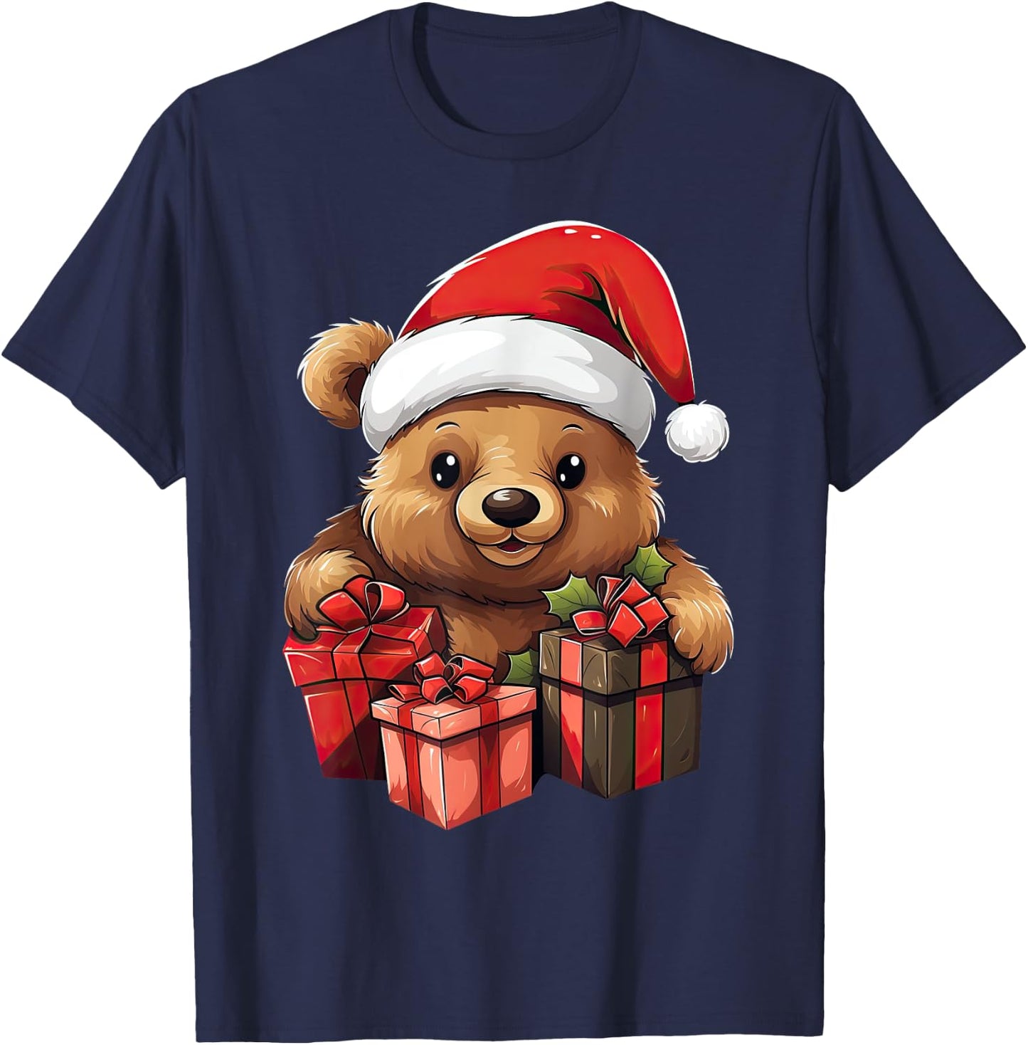 Teddy Bear Santa Claus Hat Christmas Pajama Xmas Party T-Shirt - T-Shirt | Navy
