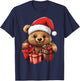 Teddy Bear Santa Claus Hat Christmas Pajama Xmas Party T-Shirt - T-Shirt | Navy