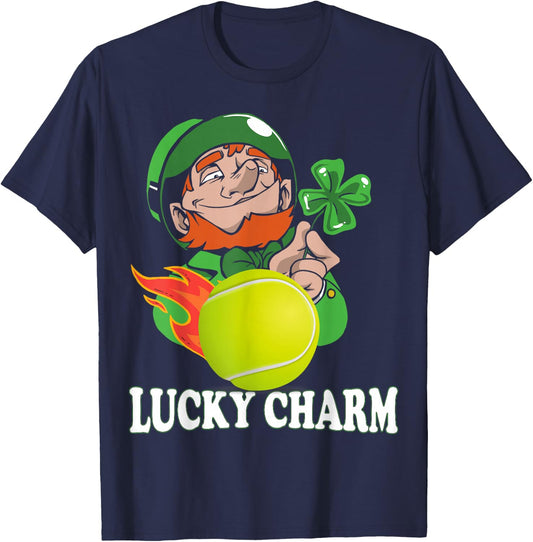 Funny St Patricks Day Gifts for Boys Men Lucky Charm Tennis T-Shirt - T-Shirt | Navy