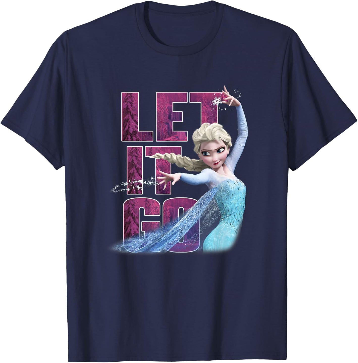 Disney Frozen Elsa Snow Queen Let It Go Sparkle Portrait T-Shirt - T-Shirt | Navy