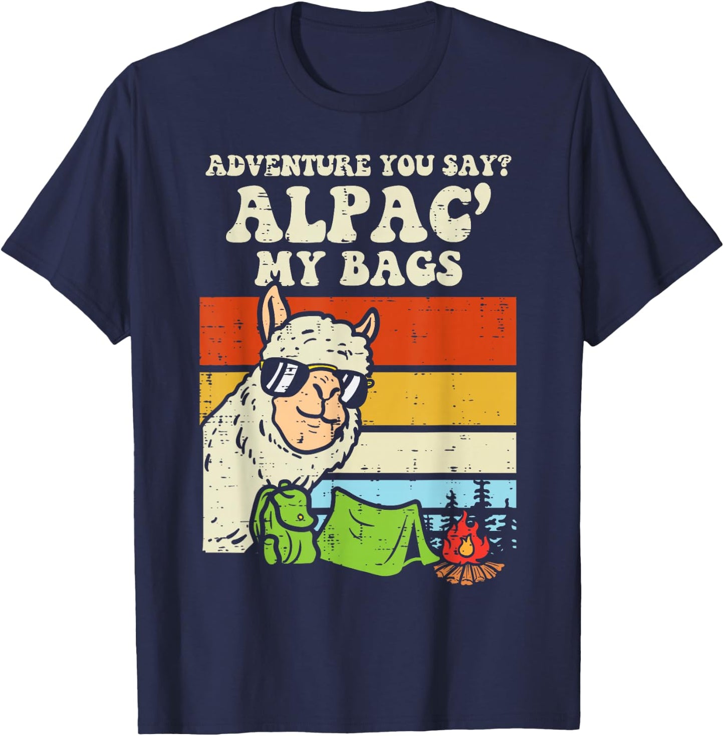 Adventure Alpaca My Bags Retro Camping Camper Men Women Kids T-Shirt - T-Shirt | Navy