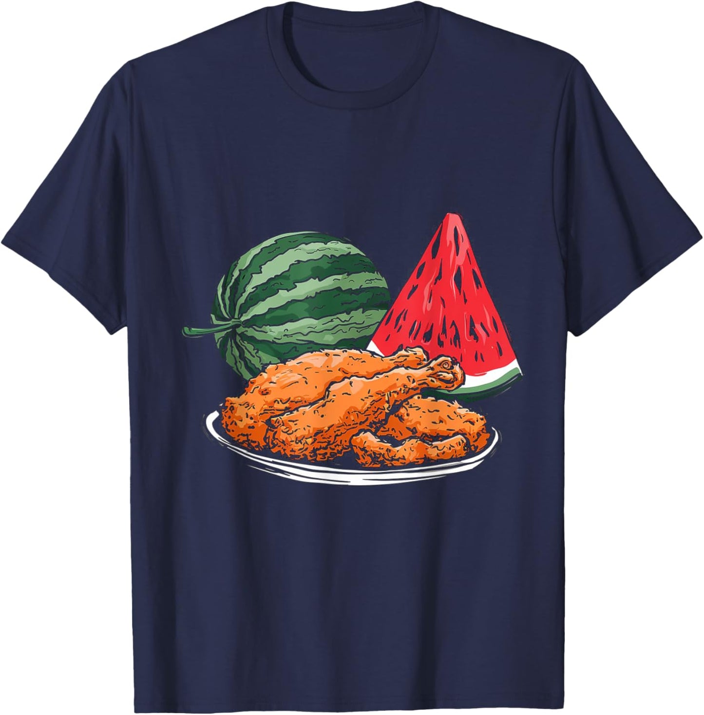 Fried Chicken And Watermelon Fruit Summer Men Women Girls T-Shirt - T-Shirt | Navy