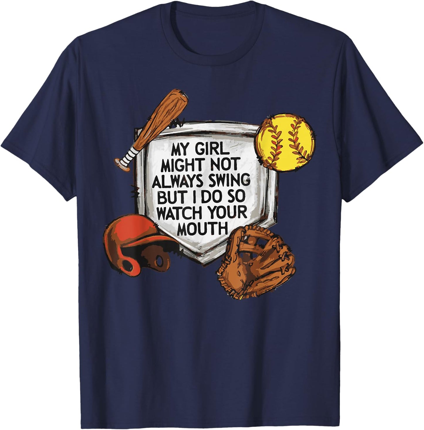 My kid may not swing but I do Softball Mom T-Shirt - T-Shirt | Navy