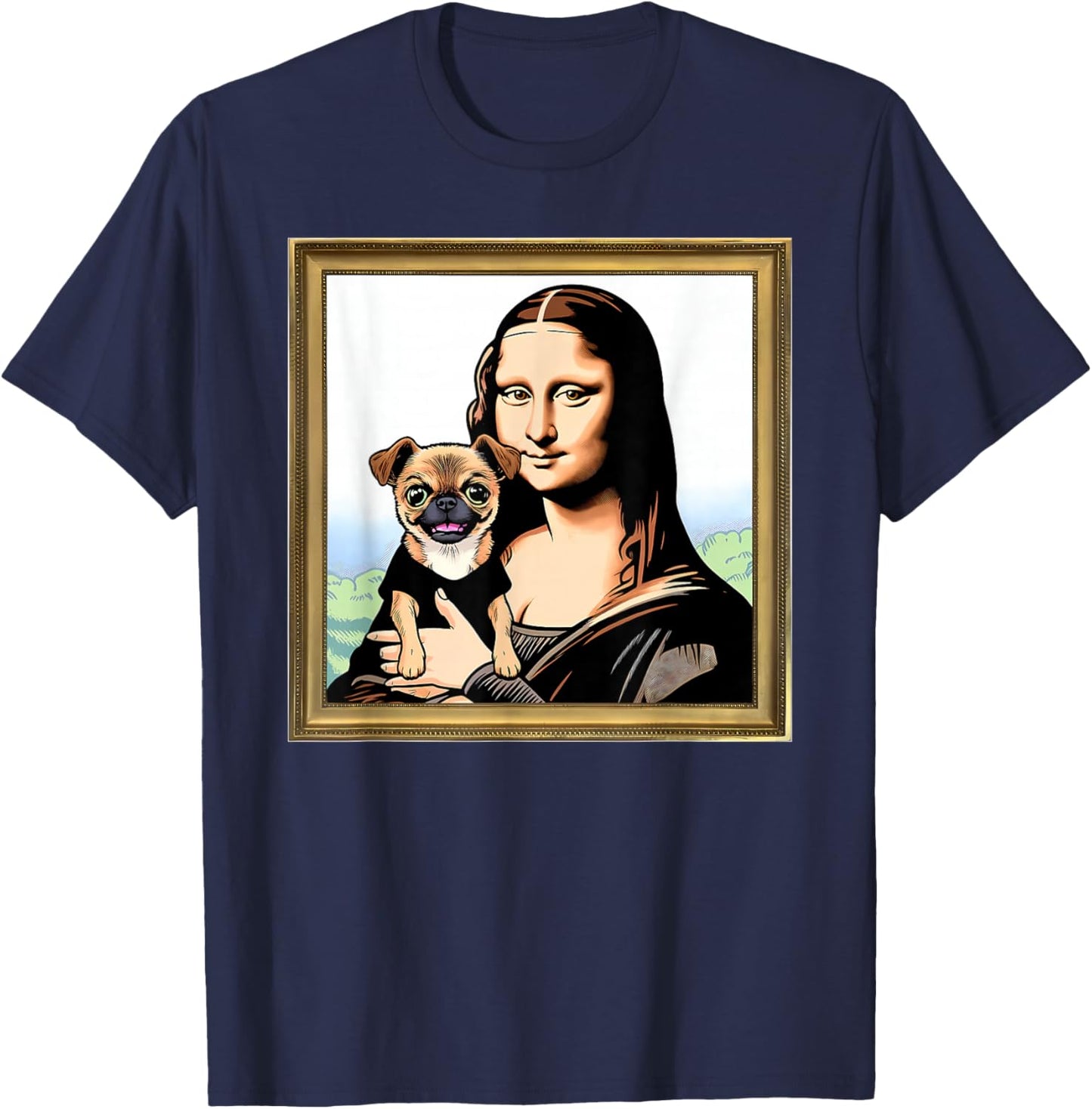 Humor Mona Lisa With Chug dog T-Shirt - T-Shirt | Navy
