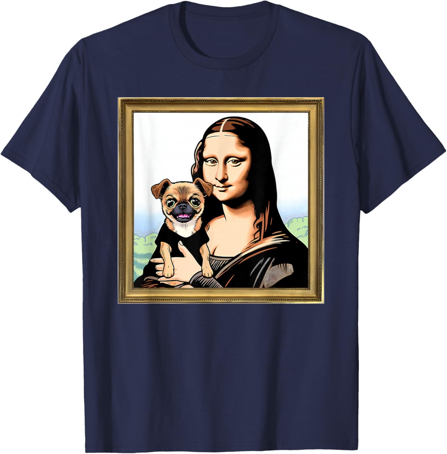 Humor Mona Lisa With Chug dog T-Shirt - T-Shirt | Navy