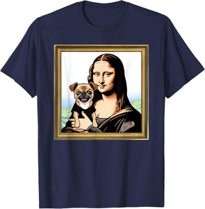 Humor Mona Lisa With Chug dog T-Shirt - T-Shirt | Navy