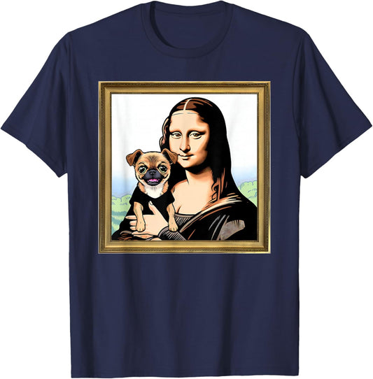 Humor Mona Lisa With Chug dog T-Shirt - T-Shirt | Navy