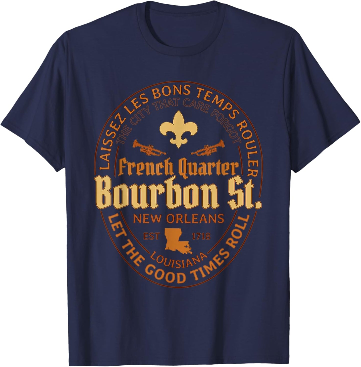 French Quarter Bourbon St New Orleans Souvenir Gift T-Shirt - T-Shirt | Navy