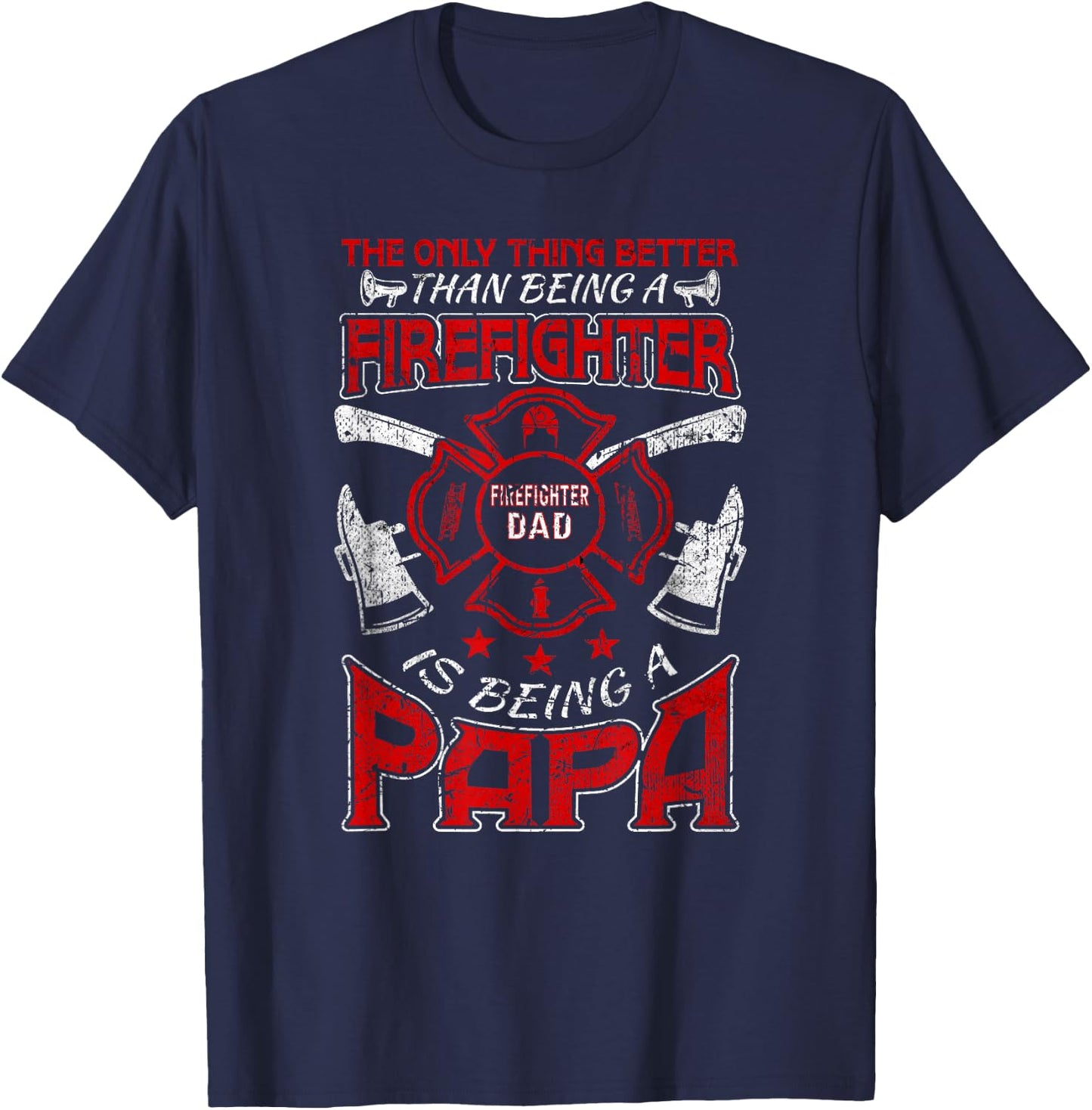 Firefighter Papa | Fire Fighter Dad for Fathers Day Fireman T-Shirt - T-Shirt | Navy