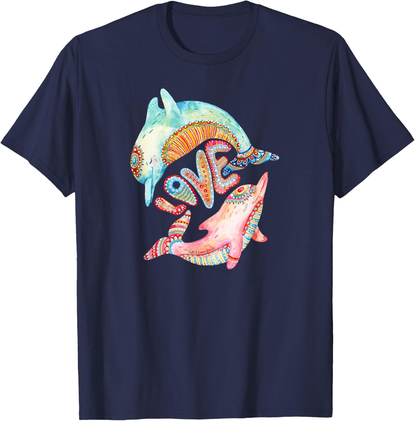 Beautiful retro hippie style "love" dolphin - Dolphin Love T-Shirt - T-Shirt | Navy