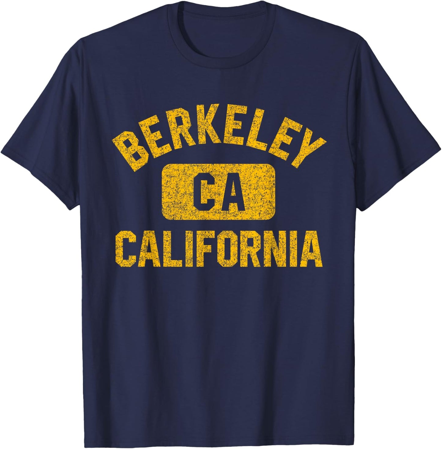 Berkeley CA California Gym Style Distressed Amber Print T-Shirt - T-Shirt | Navy