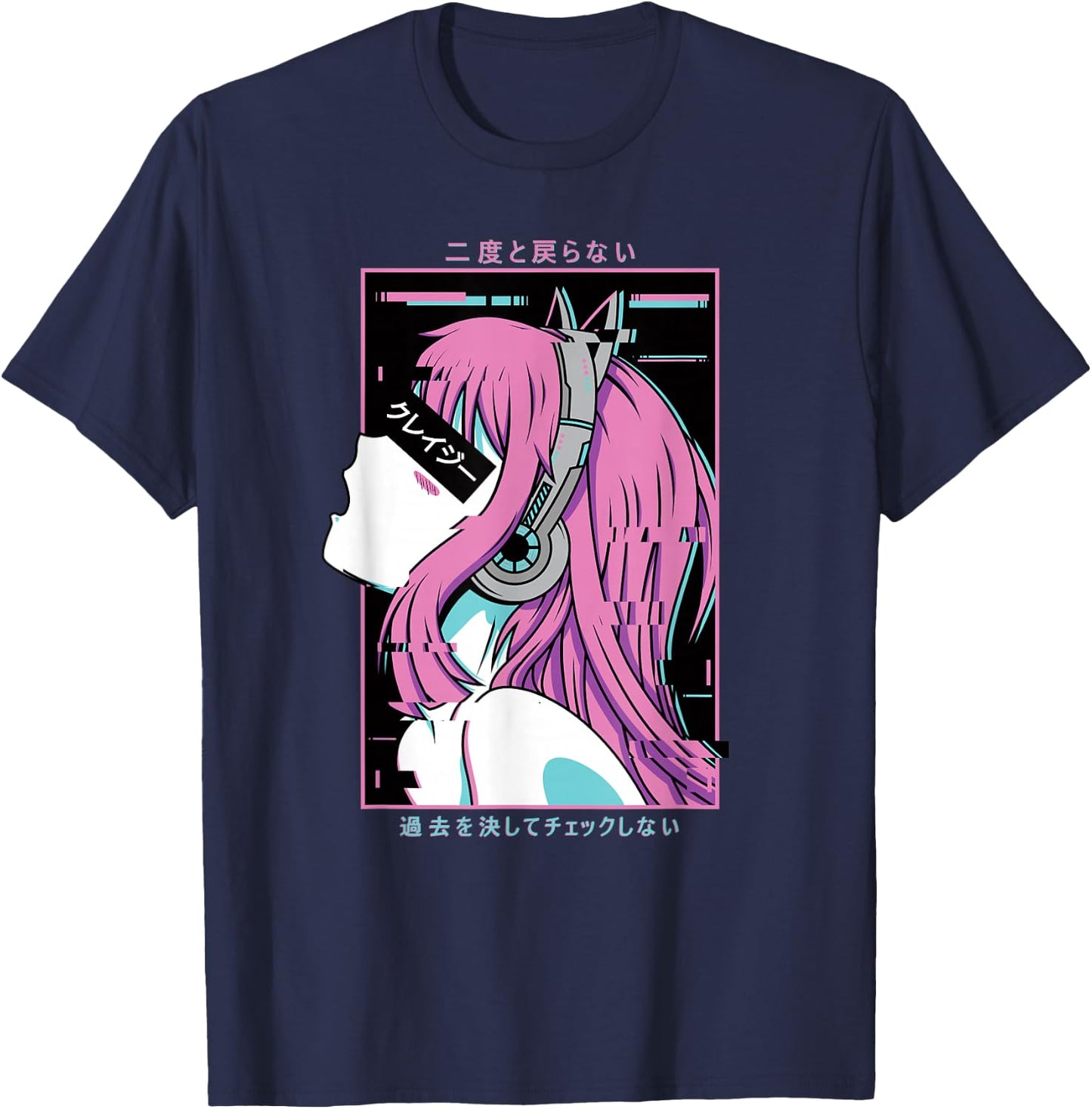 Aesthetic Vaporwave Crazy Waifu Anime Girl T-Shirt - T-Shirt | Navy