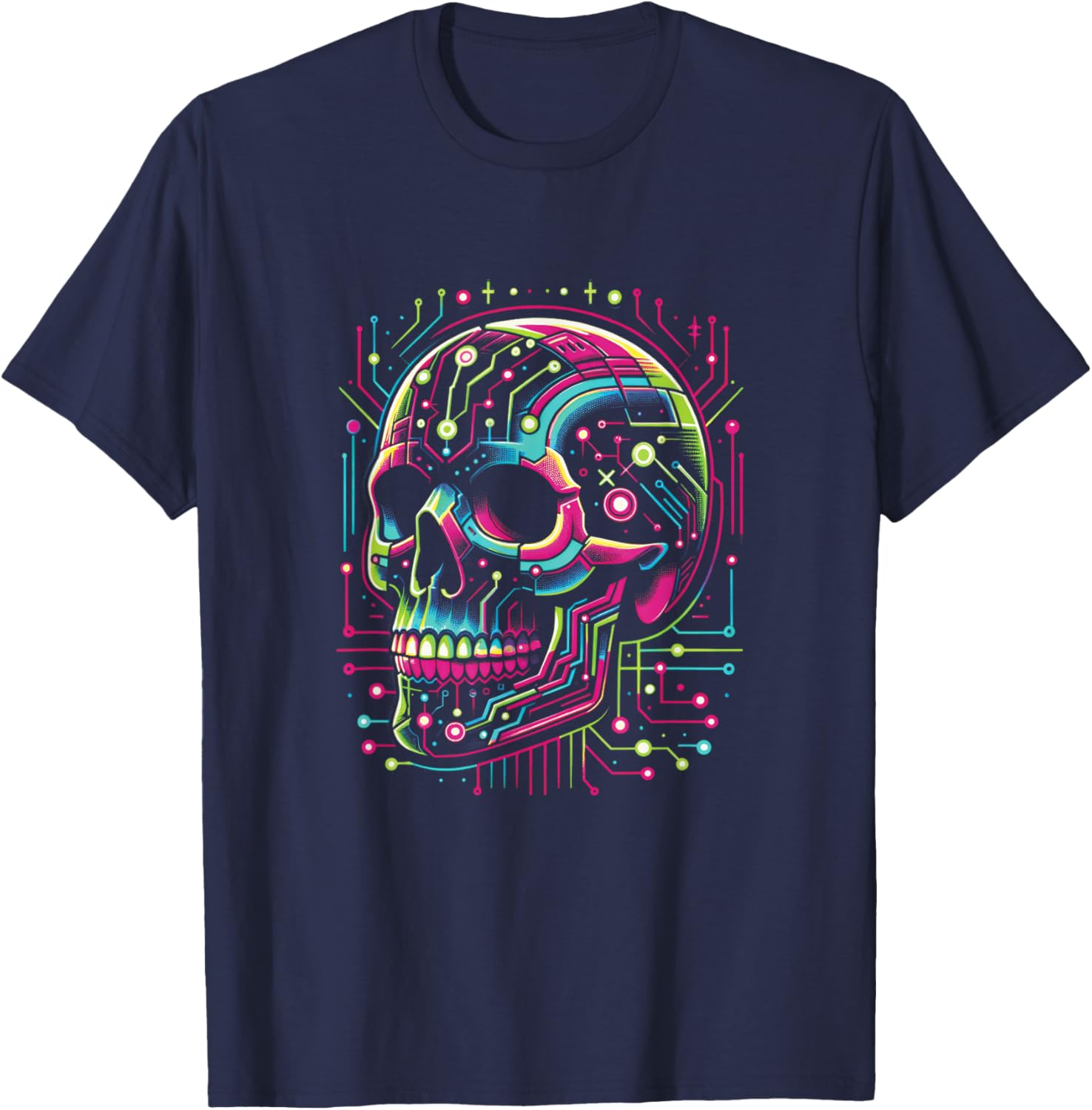 Vaporwave Skull Cyberpunk 80s 90s Era Retro Style Halloween T-Shirt - T-Shirt | Navy