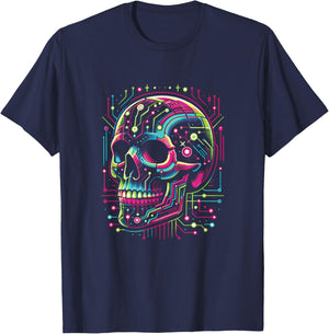 Vaporwave Skull Cyberpunk 80s 90s Era Retro Style Halloween T-Shirt - T-Shirt | Navy