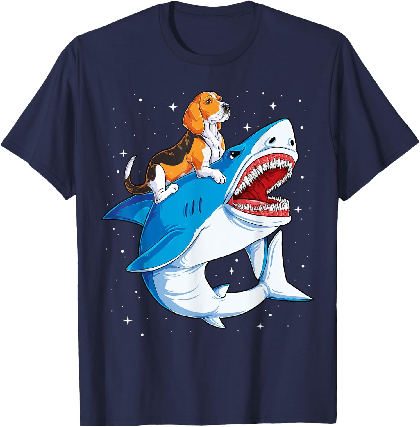 Beagle Riding Shark Jawsome Dog Lover Gifts Space Galaxy Men Women Kids T-Shirt - T-Shirt | Navy