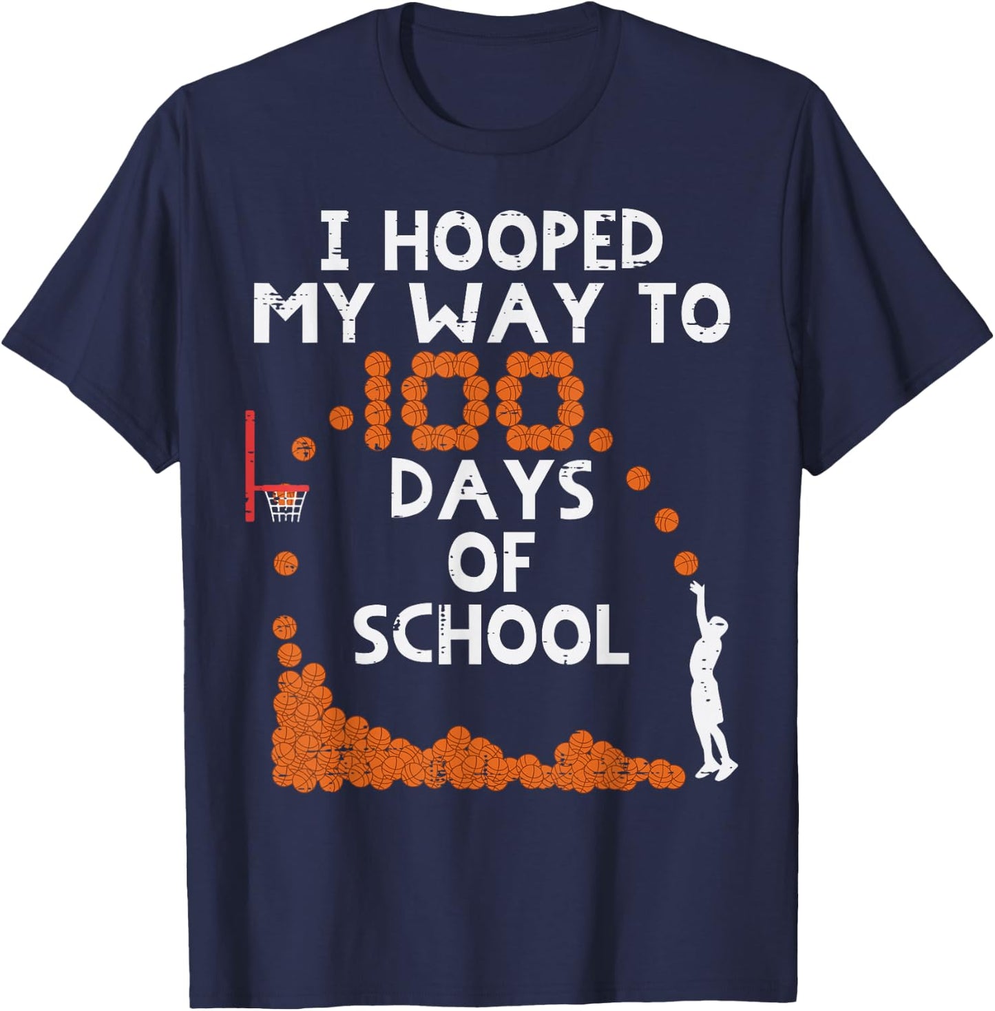 Hooped My Way 100 Days School Basketball 100th Day Boys Kids T-Shirt - T-Shirt | Navy