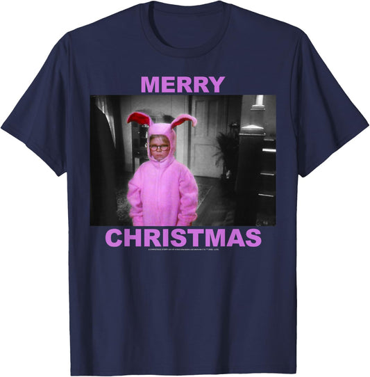 A Christmas Story Ralphie Pink Bunny Suit Merry Christmas T-Shirt - T-Shirt | Navy