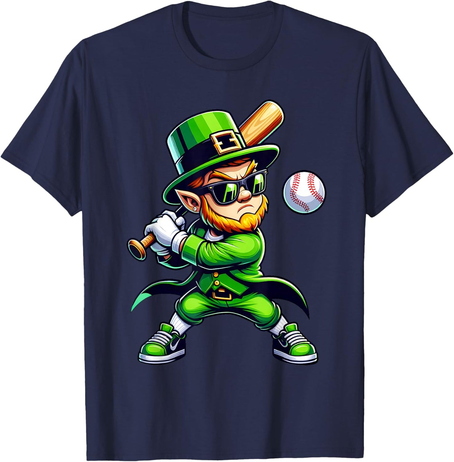 Leprechaun Playing Baseball St Patricks Day Sport Boys T-Shirt - T-Shirt | Navy