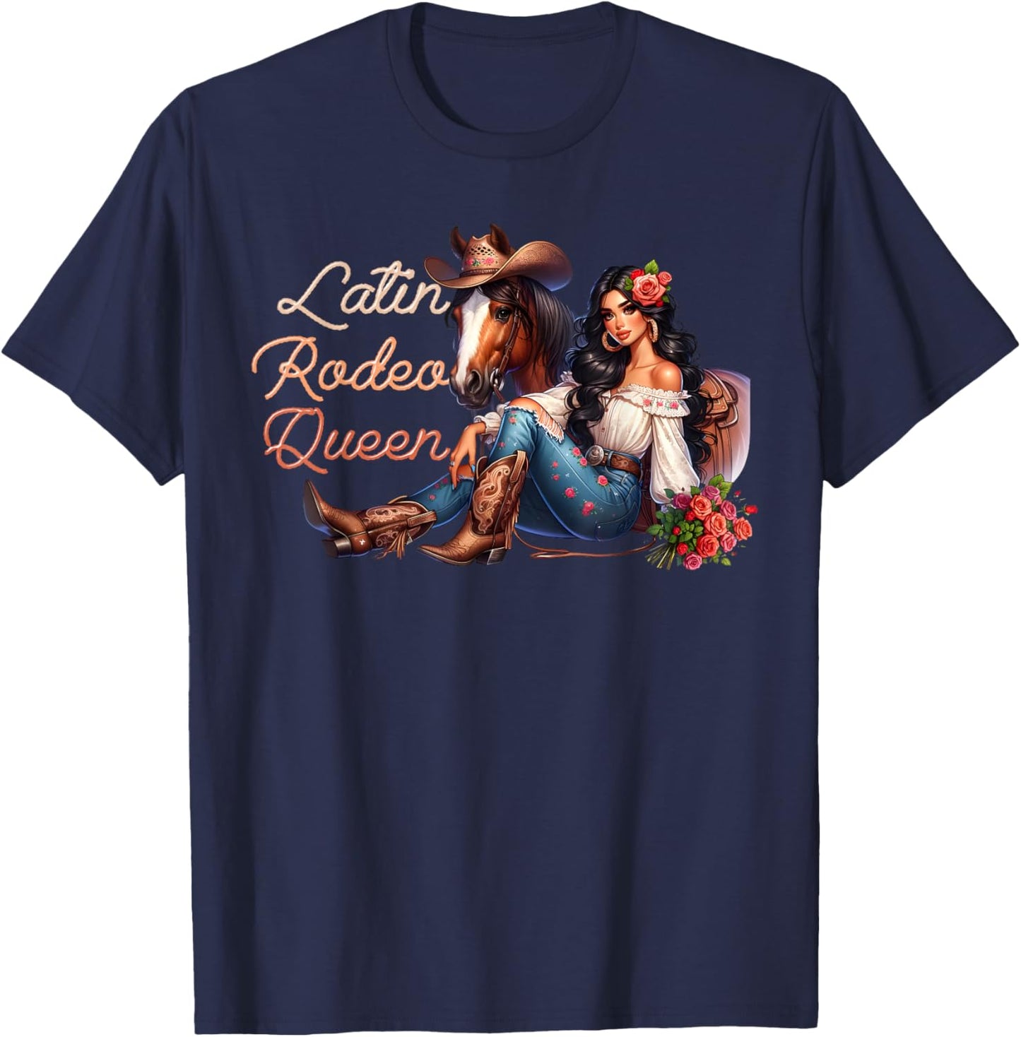 Latin Rodeo Queen Mexican Latina Cowgirl Cowboy Western T-Shirt - T-Shirt | Navy