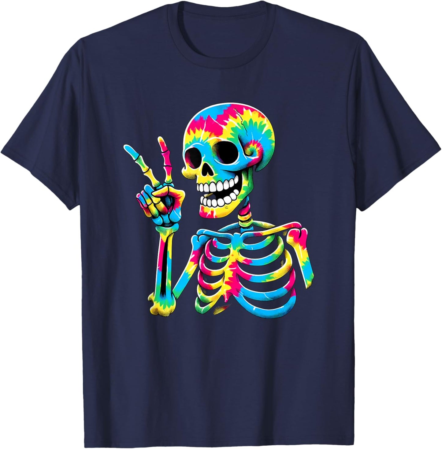 Peace Sign Tie Dye Skeleton T-Shirt - T-Shirt | Navy