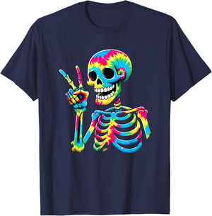 Peace Sign Tie Dye Skeleton T-Shirt - T-Shirt | Navy