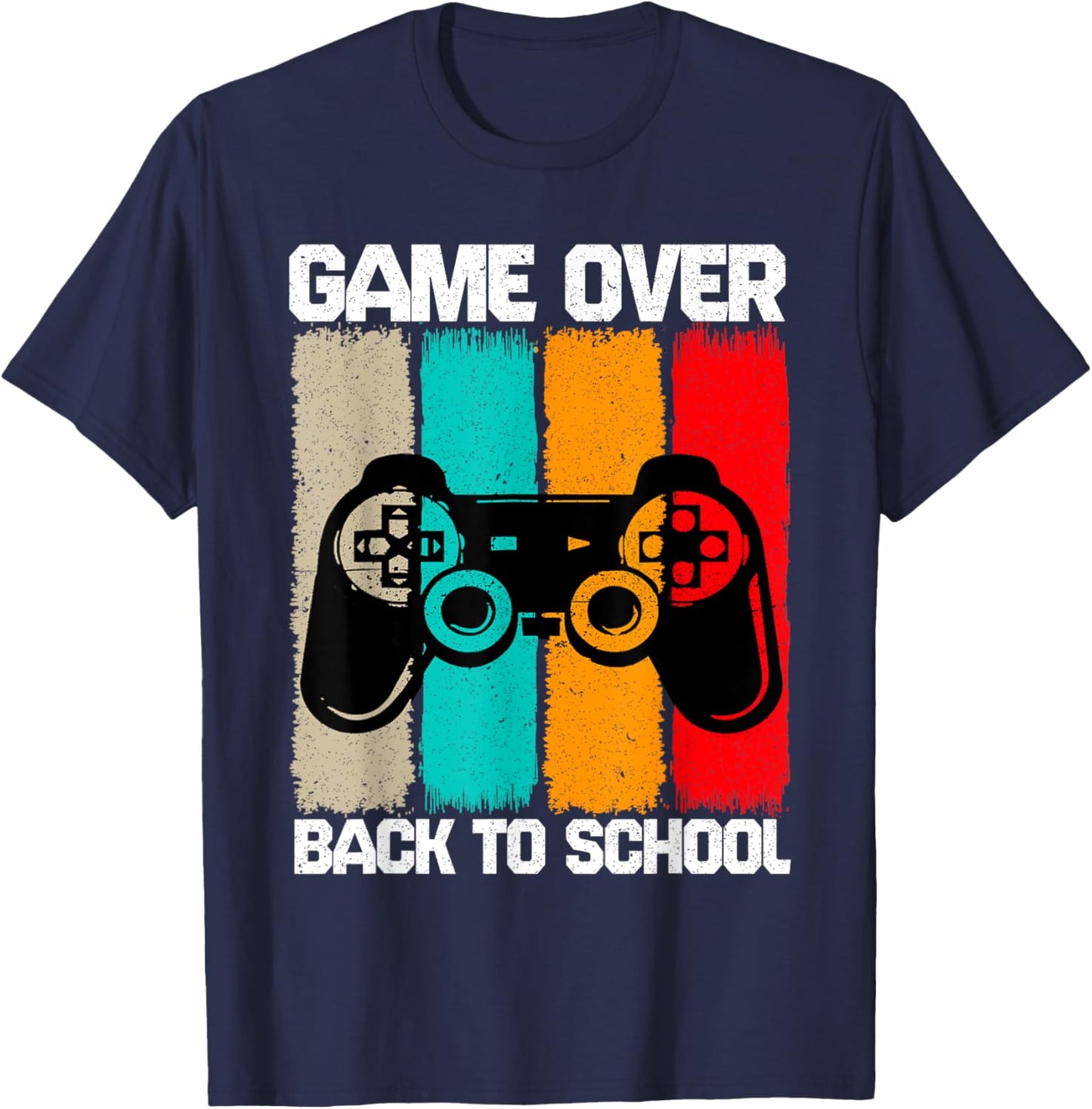 Back To School Vintage For Boys Men Game Over Back To School T-Shirt - T-Shirt | Navy