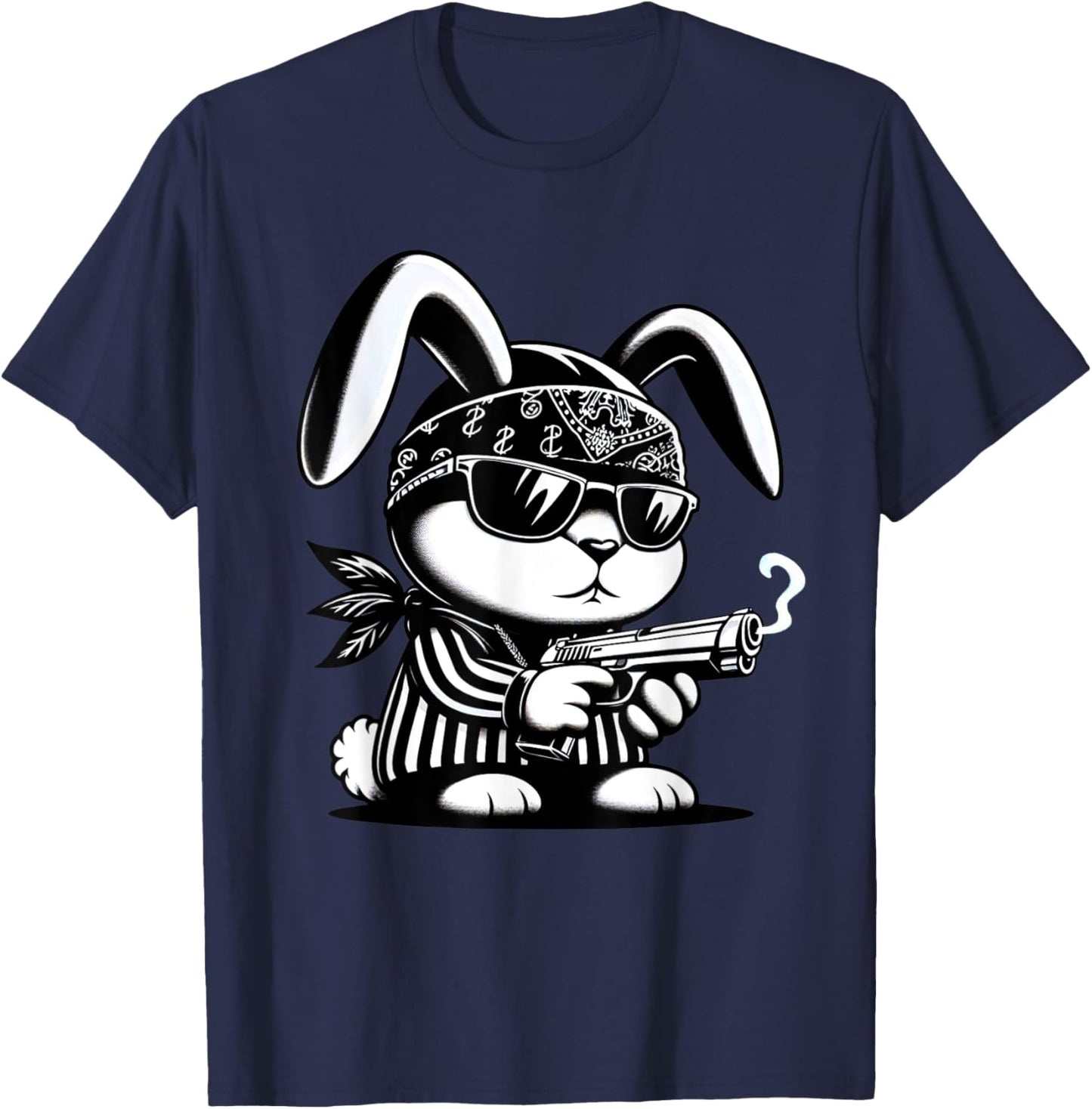 Thug Bunny Rabbit Gangster Rabbit With Gun Funny Rabbit T-Shirt - T-Shirt | Navy