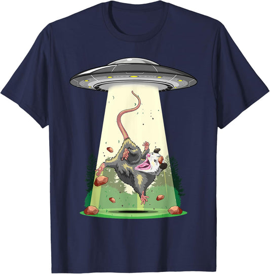 Alien Abduction Shirt Opossum UFO Flying Saucer Conspiracy T-Shirt - T-Shirt | Navy