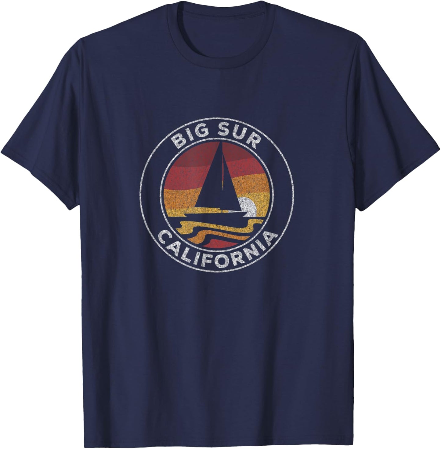Big Sur California Vintage Sailboat 70s Retro Sunset T-Shirt - T-Shirt | Navy