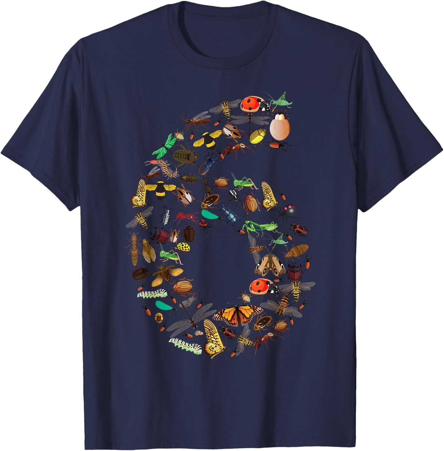 Funny Bugs 6th Birthday Gift | Cute 6 Years Old Boy Girl Kid T-Shirt - T-Shirt | Navy