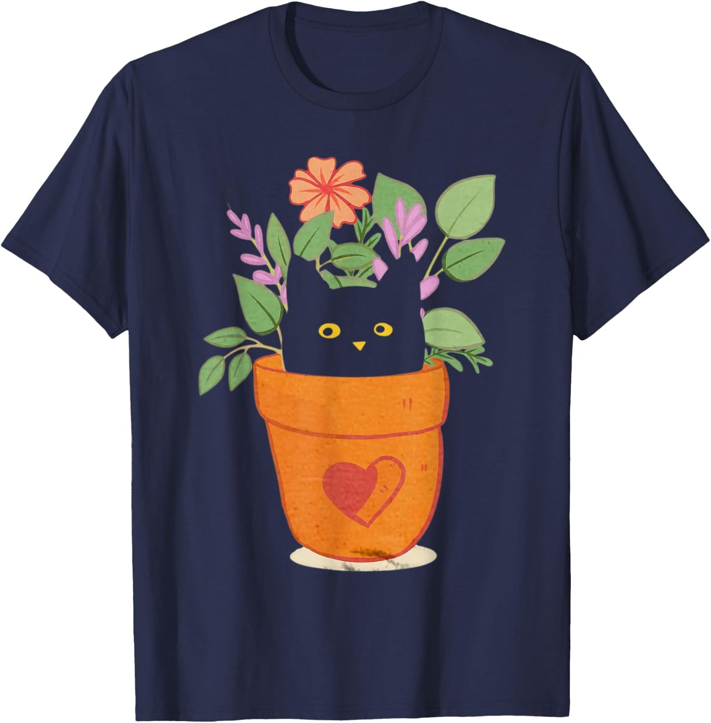 Funny Cat and Plant for Plant Lover Gardener Gardening T-Shirt - T-Shirt | Navy