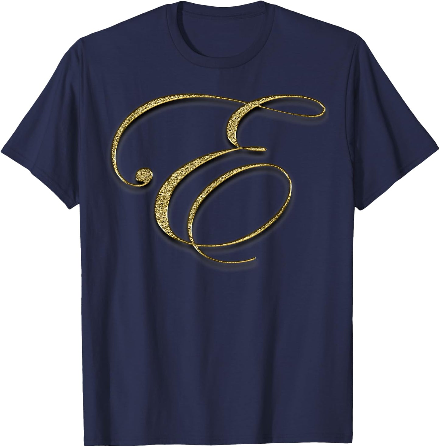 Monogram Initial Letter E Gold T-Shirt - T-Shirt | Navy