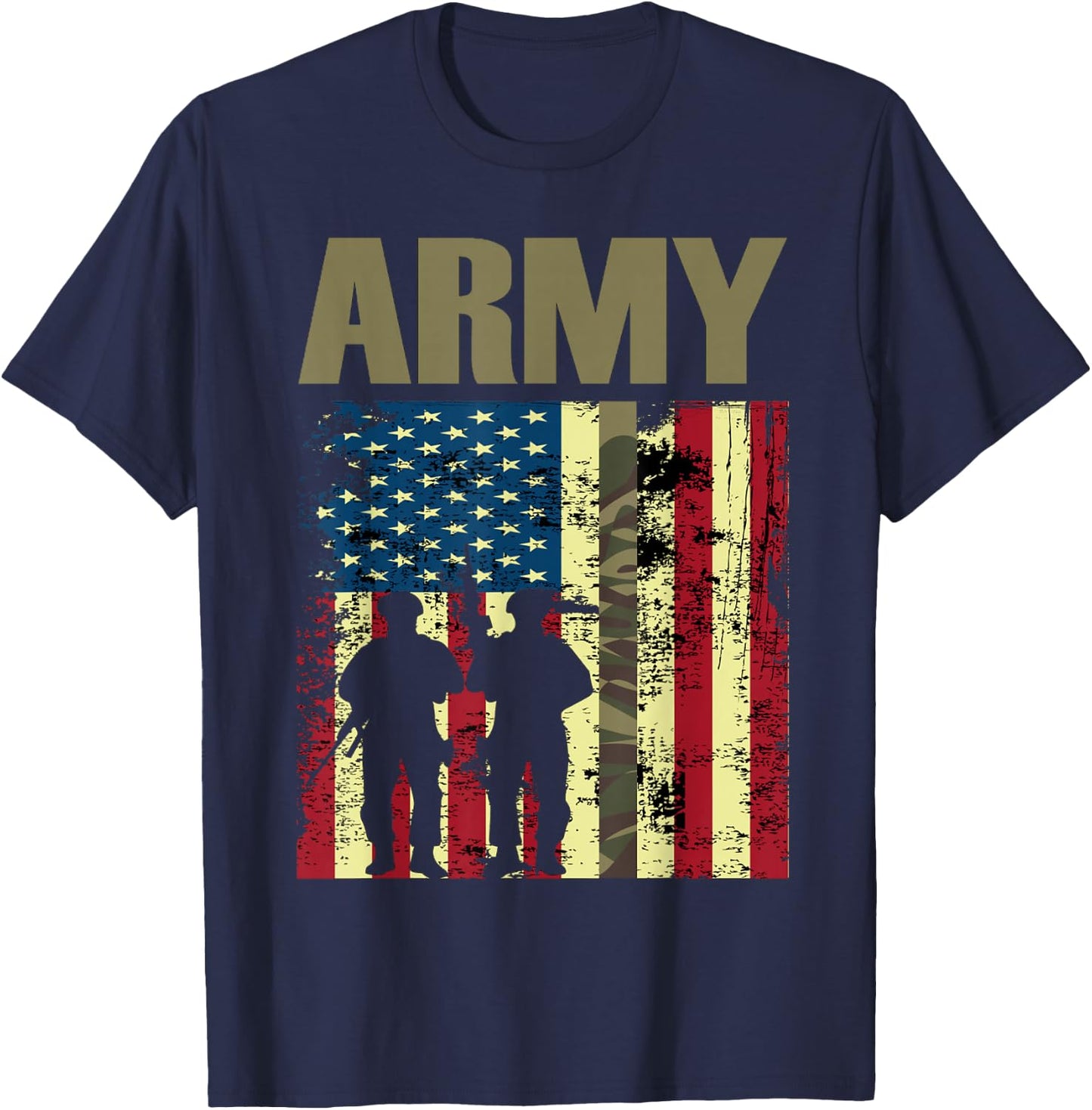 American Flag Camo Us Army 4th of July USA Military Merica T-Shirt - T-Shirt | Navy