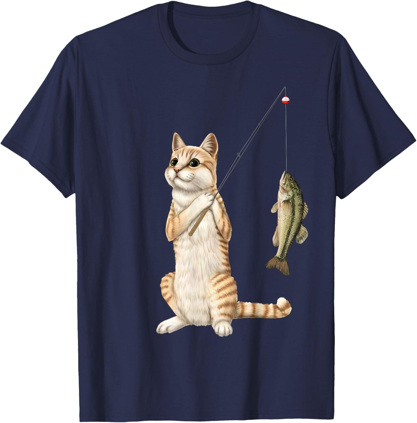 Fishing cat with a bass T-Shirt - T-Shirt | Navy