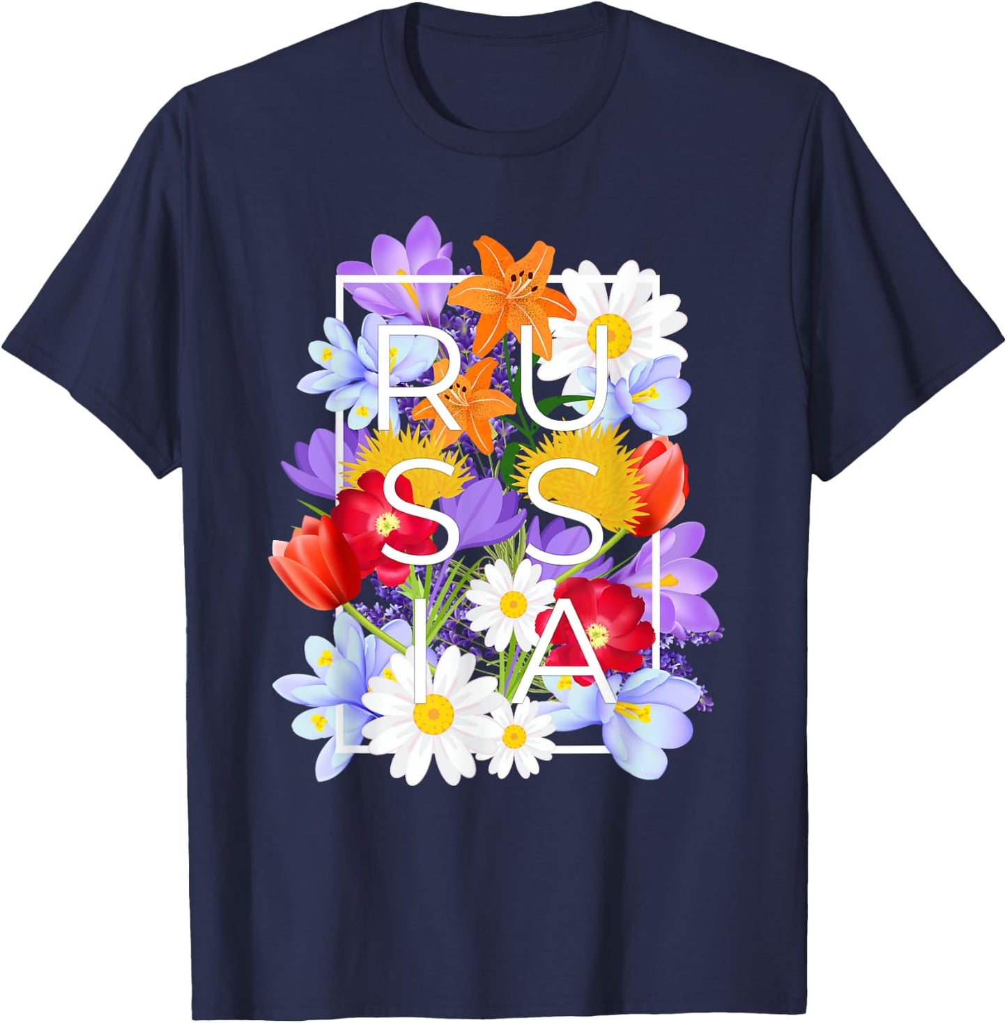 Flowers of Russia Word Art - Russian Pride T-Shirt - T-Shirt | Navy